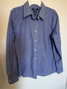 Chaps Shirt Womens Size Medium Long Sleeve Blue White Striped Button Down
